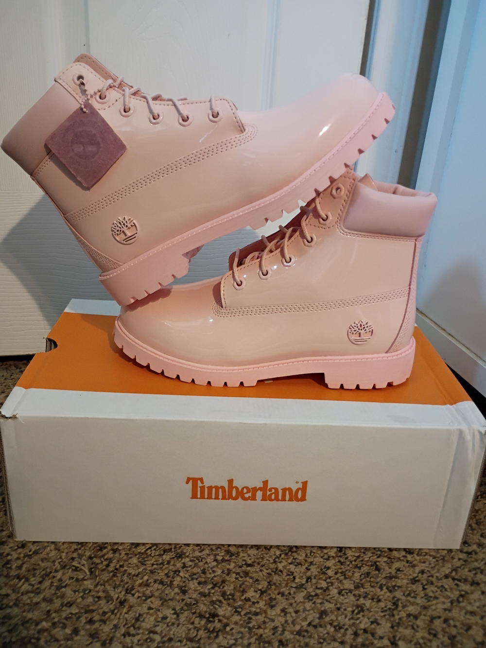Timberland Pink Glossy Lace-Up Boots